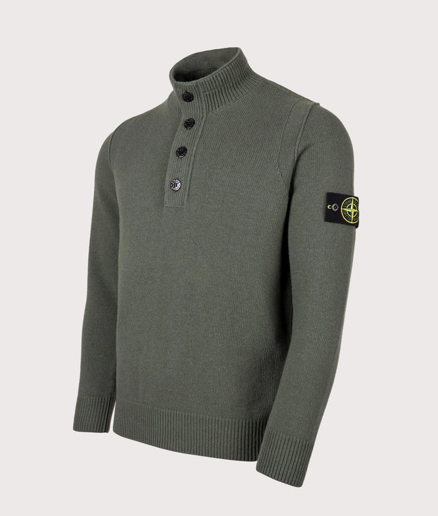 Stone Island Mens Button Neck Lambswool Jumper